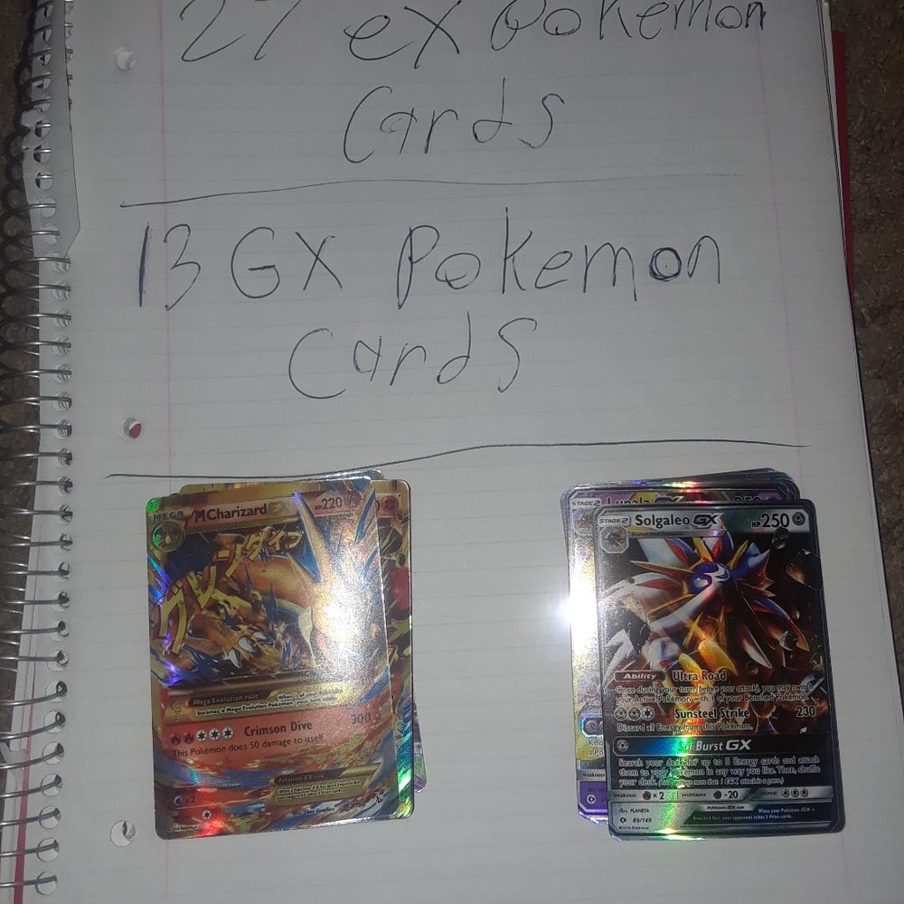 27 ex and and 13 gx Pokemon cards